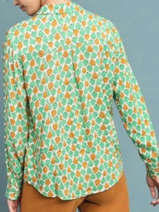 Anthropologie Conversations Pear Print Button Up Shirt Size 10 - Picture 12 of 12